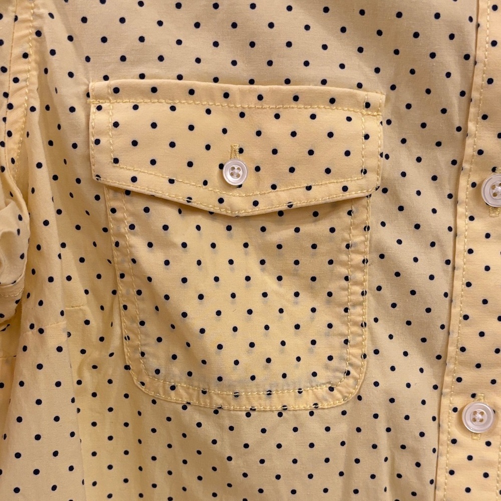 Vintage L.L. Bean Women's Yellow Button Down Shirt with Navy Polka Dots Sz S - Picture 3 of 6